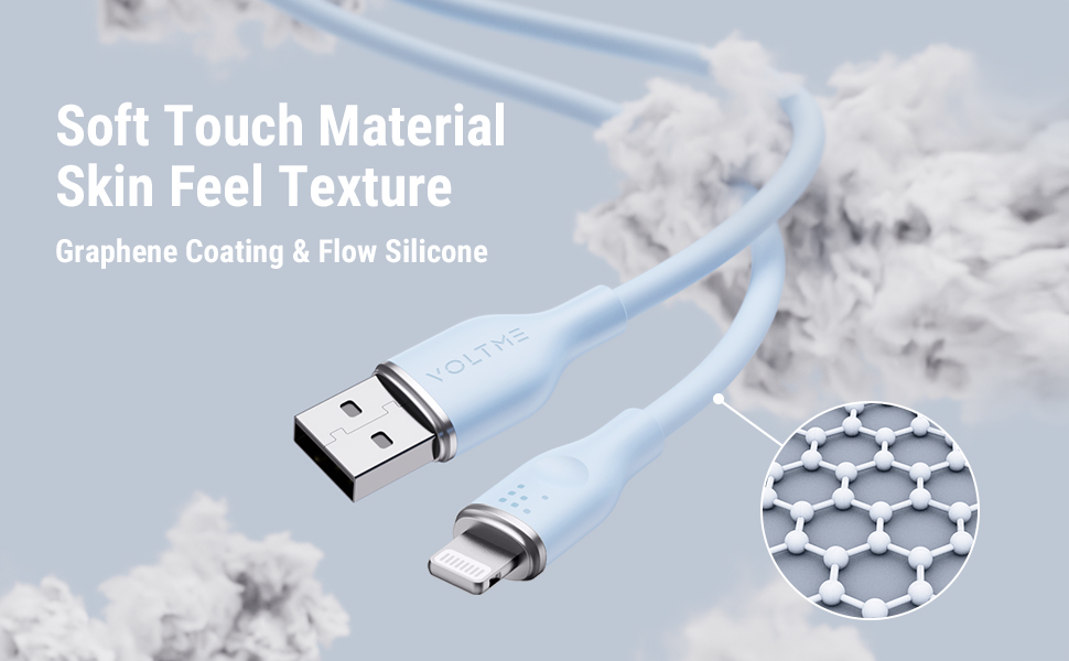 كابل Voltme Powerlink Moss من السيليكون السائل USB A إلى Lightning 3A (12W) 1.2M موصل من سبائك الزنك باللون الأزرق
