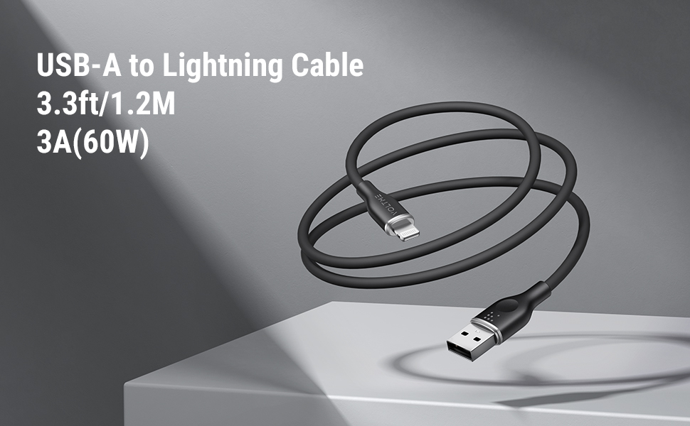 كابل فولتمي باور لينك موس من السيليكون السائل USB A إلى Lightning 3A