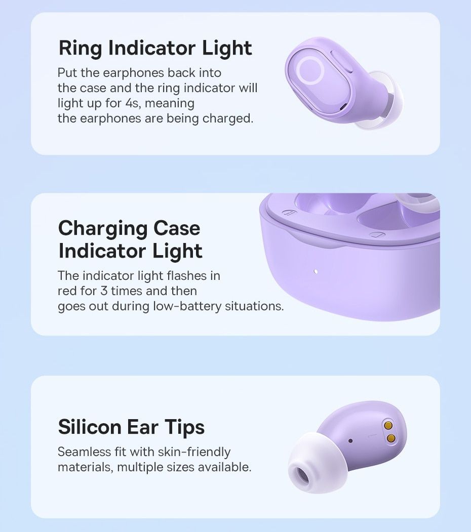 سماعات الأذن اللاسلكية Baseus WM02 – TWS Bluetooth 5.3، عمر بطارية 25 ساعة، تصميم مريح