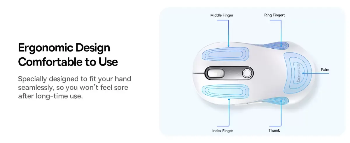 Baseus F02 ماوس لاسلكي مزدوج الوضع مريح | اتصال بلوتوث 5.2 و2.4 جيجا هرتز، أزرار صامتة، 5 أوضاع DPI