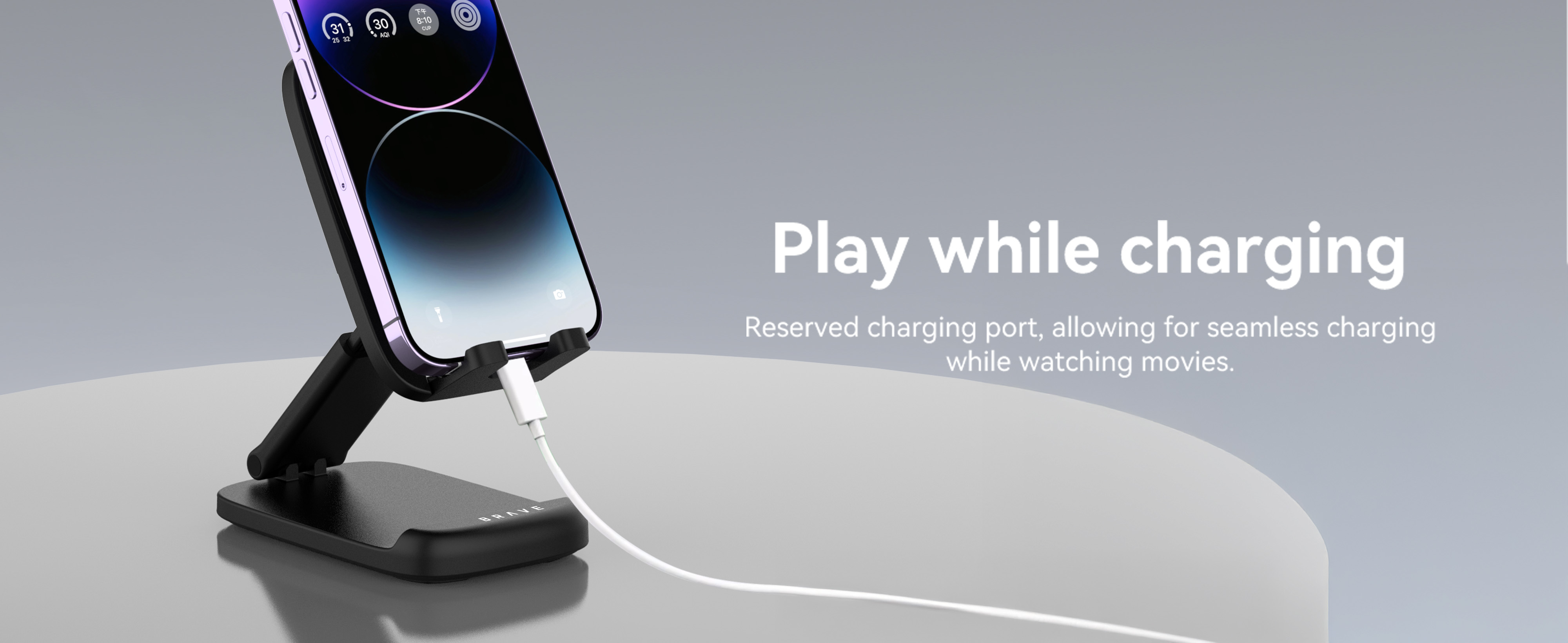 حامل BRAVE القابل للطي 2 في 1 للهاتف والتابلت – بحجم الجيب، قاعدة معدنية، متوافق مع iPhone وSamsung وiPad Mini وPixel – أسود