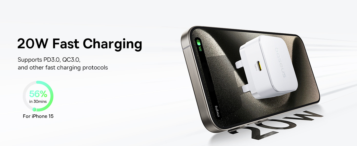 Baseus Palm 20W PD Type-C Fast Charging Wall Charger - Ultra Fast USB-C Charger With UK Plug - Black