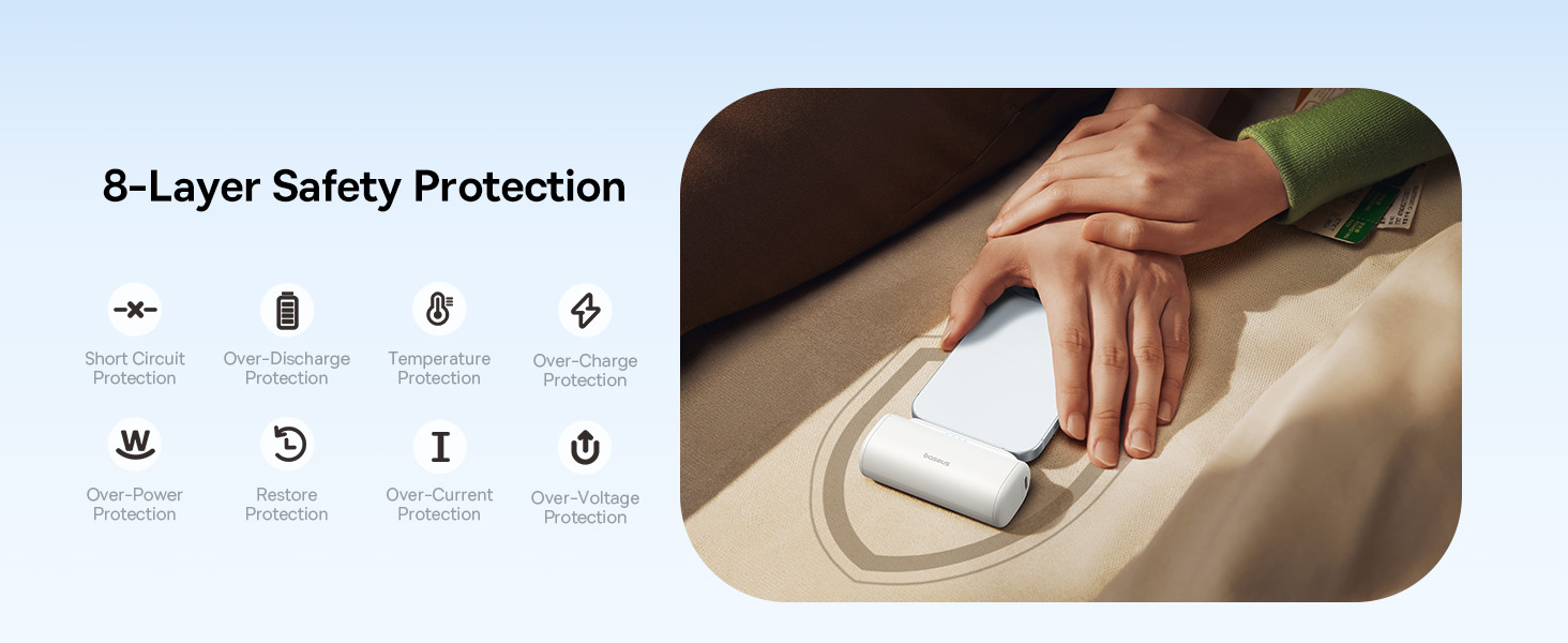 Baseus Compact Series Fast Charging Pocket Power Bank 5000mAh PD 20W With Built-in Type-C Connector - White