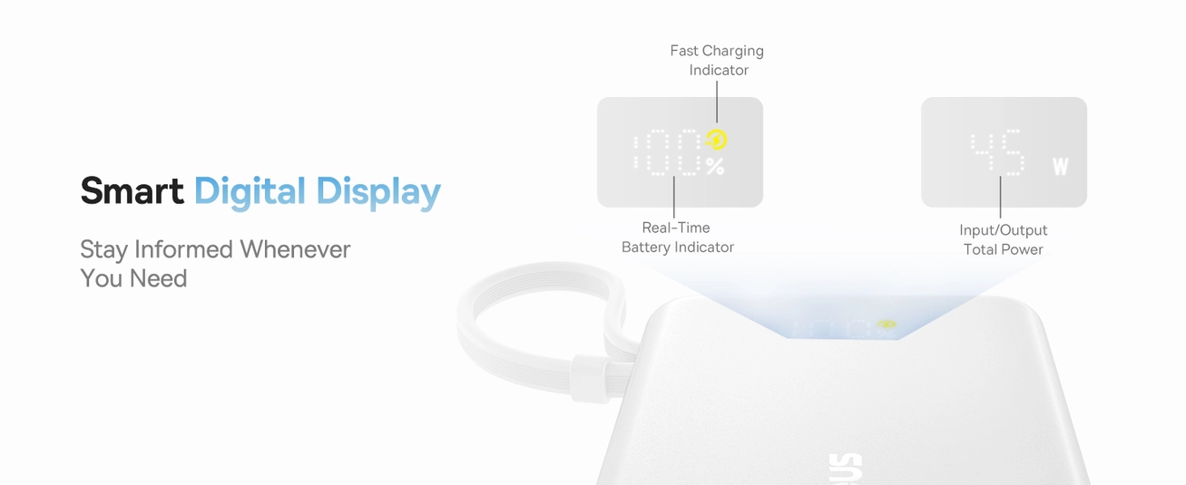 Baseus 10000mAh 45W Power Bank with USB-C and digital display