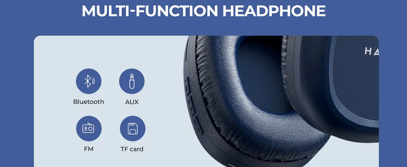 HAVIT H2590BT PRO Bluetooth Headphones featuring foldable design, 14-hour battery life, Bluetooth 5.3 technology, and noise isolation for immersive audio.