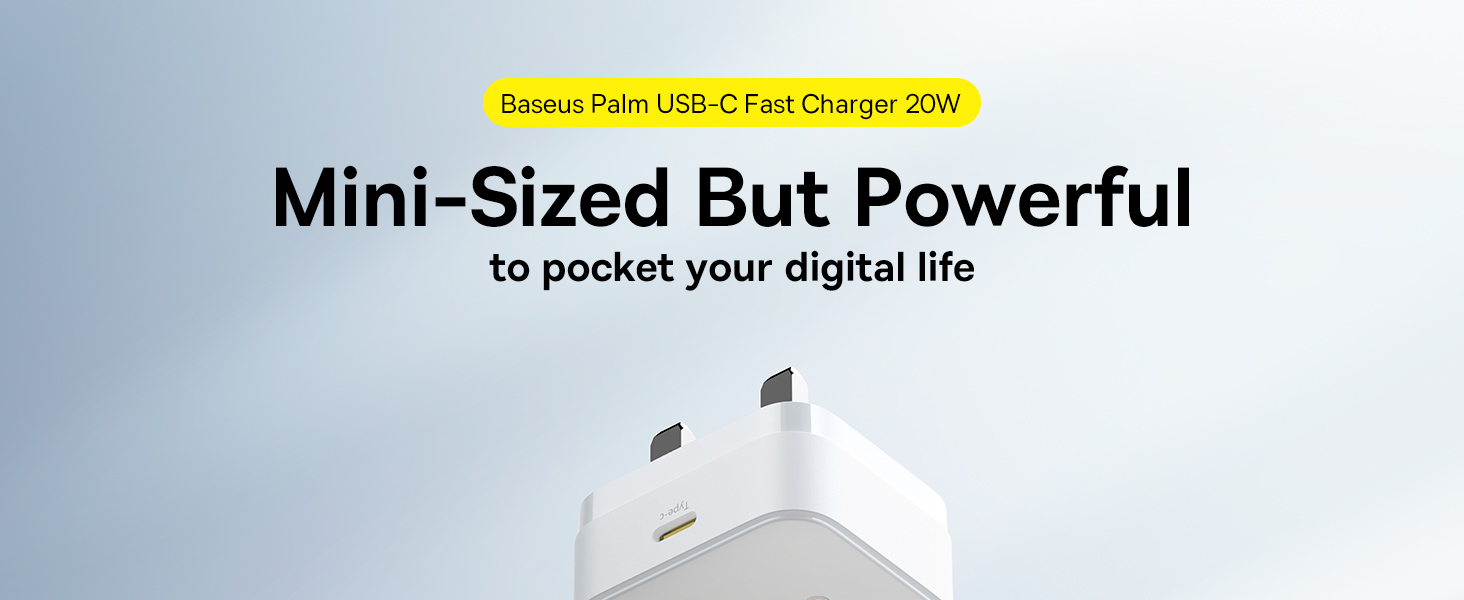 Baseus Palm 20W PD Type-C Fast Charging Wall Charger - Ultra Fast USB-C Charger With UK Plug - Black