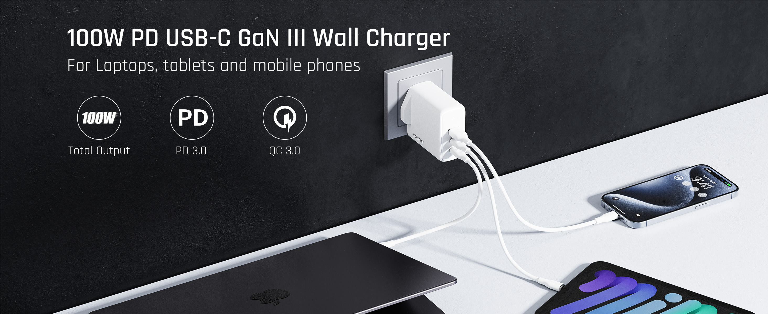 فولت مي ريفو شاحن جداري 100 واط GaN III – 2 USB