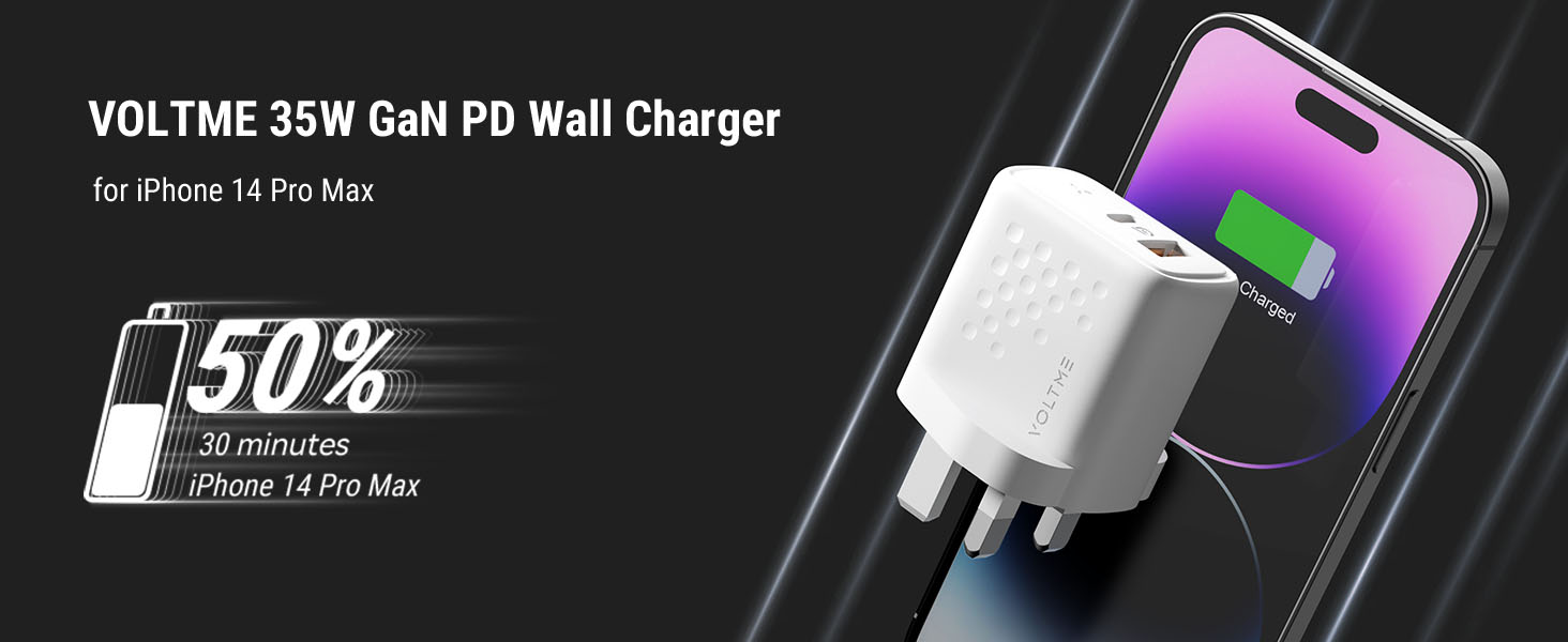 شاحن VOLTME Revo 35 Duo CA بقوة 35 واط GaN III مع منفذي USB