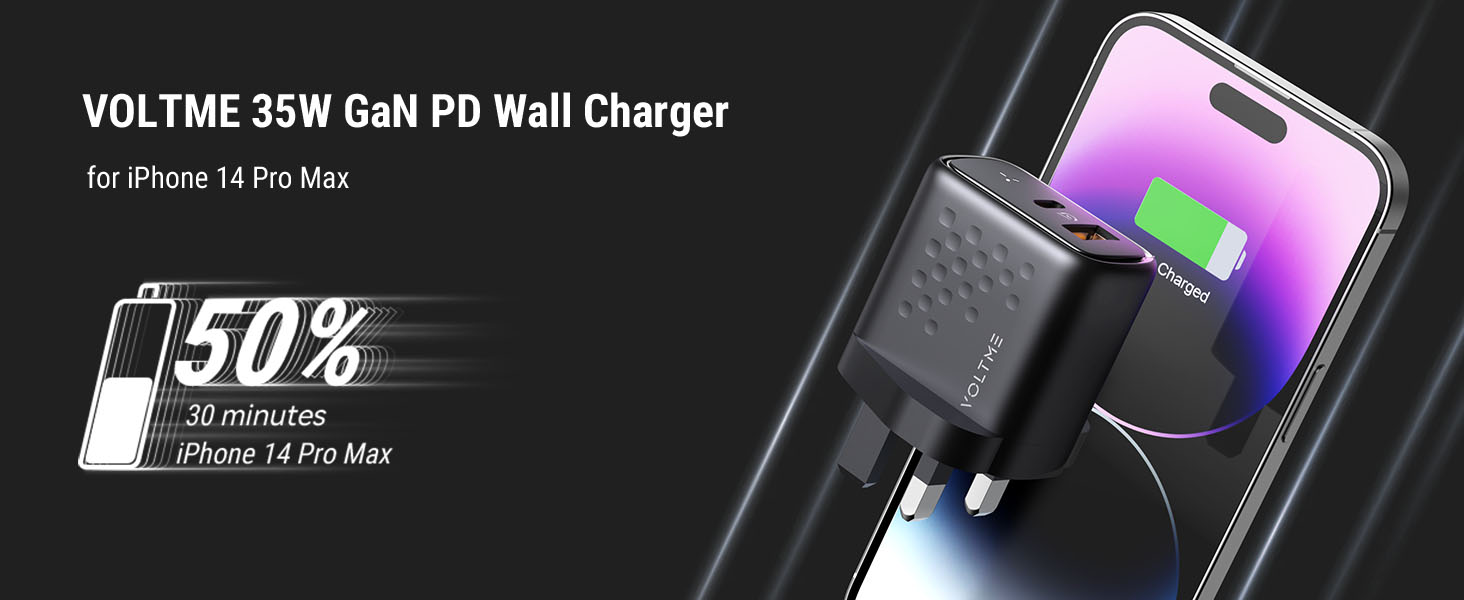 شاحن VOLTME Revo 35 Duo CA بقوة 35W وتقنية GaN III مع منفذي USB
