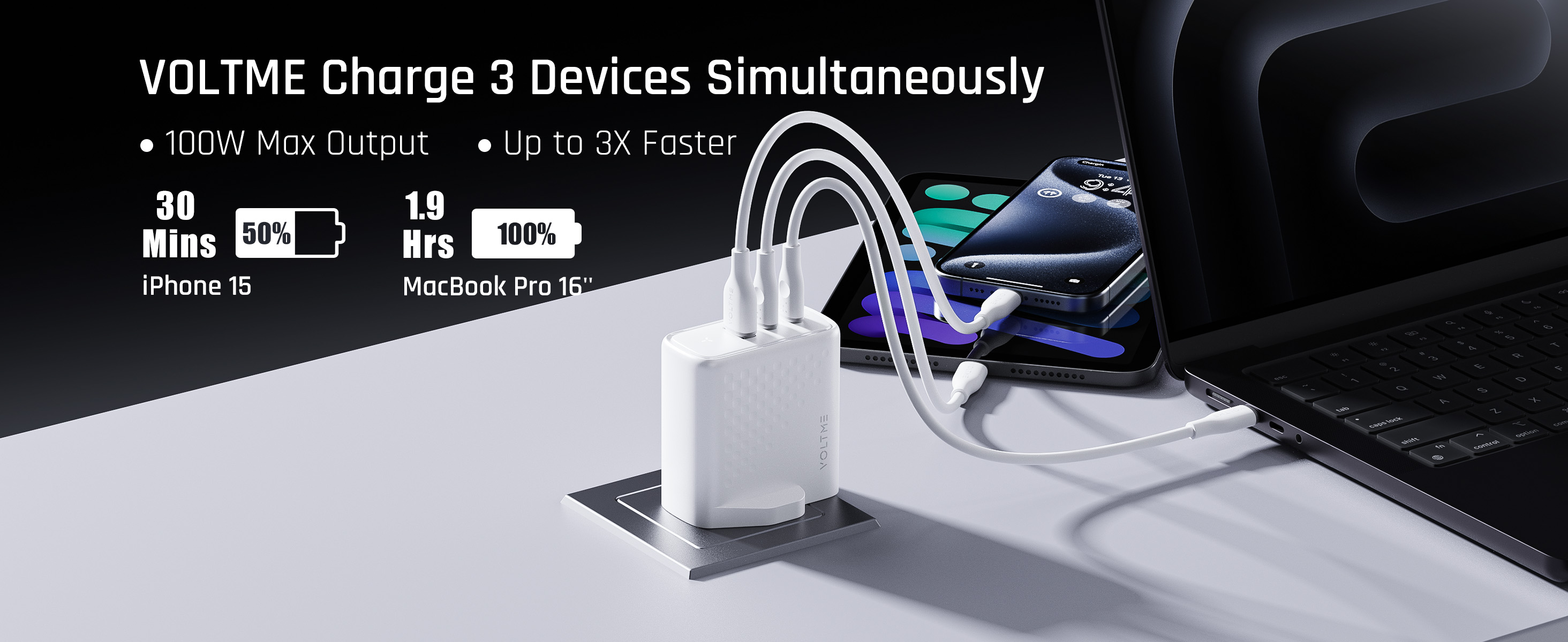 فولت مي ريفو شاحن جداري 100 واط GaN III – 2 USB