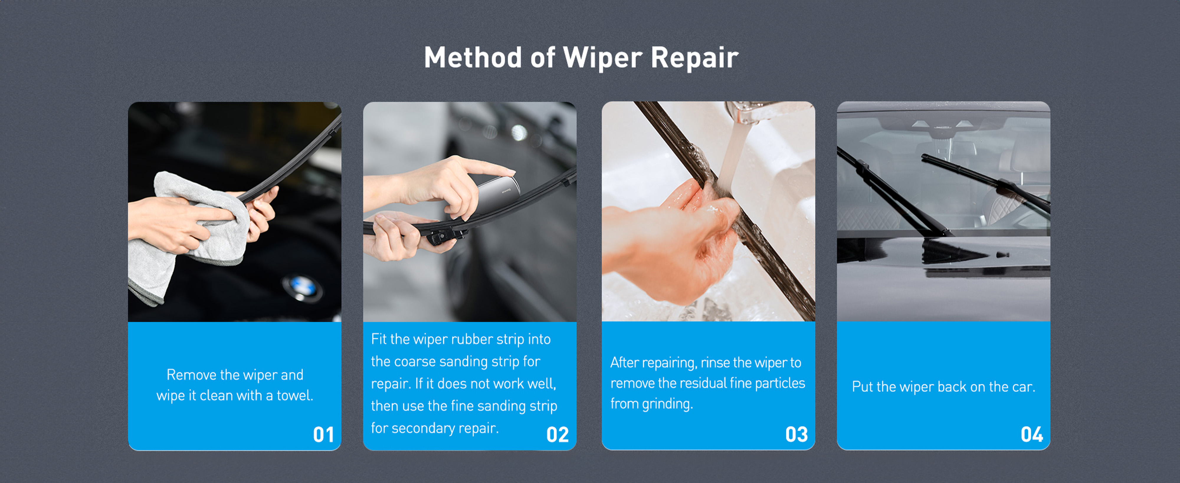 Baseus Rain Wing Wiper Blade Repair Tool | Double Sided Sharpener With Fine and Rough - Tarnish