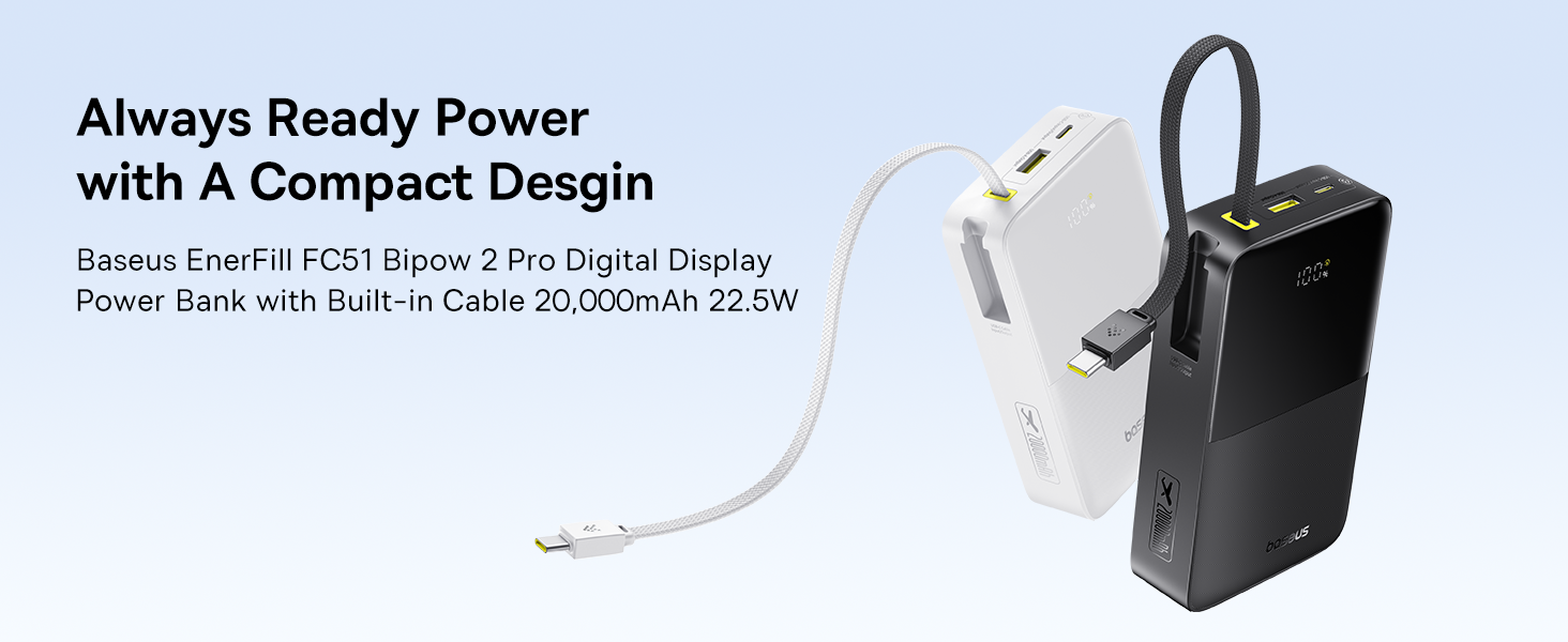 باور بانك Baseus EnerFill Bipow2 Pro 20000mAh بكابل USB