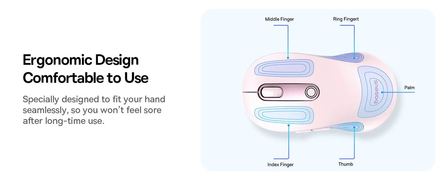 Baseus F02 ماوس لاسلكي مزدوج الوضع مريح | اتصال بلوتوث 5.2 و2.4 جيجا هرتز، أزرار صامتة، 5 أوضاع DPI
