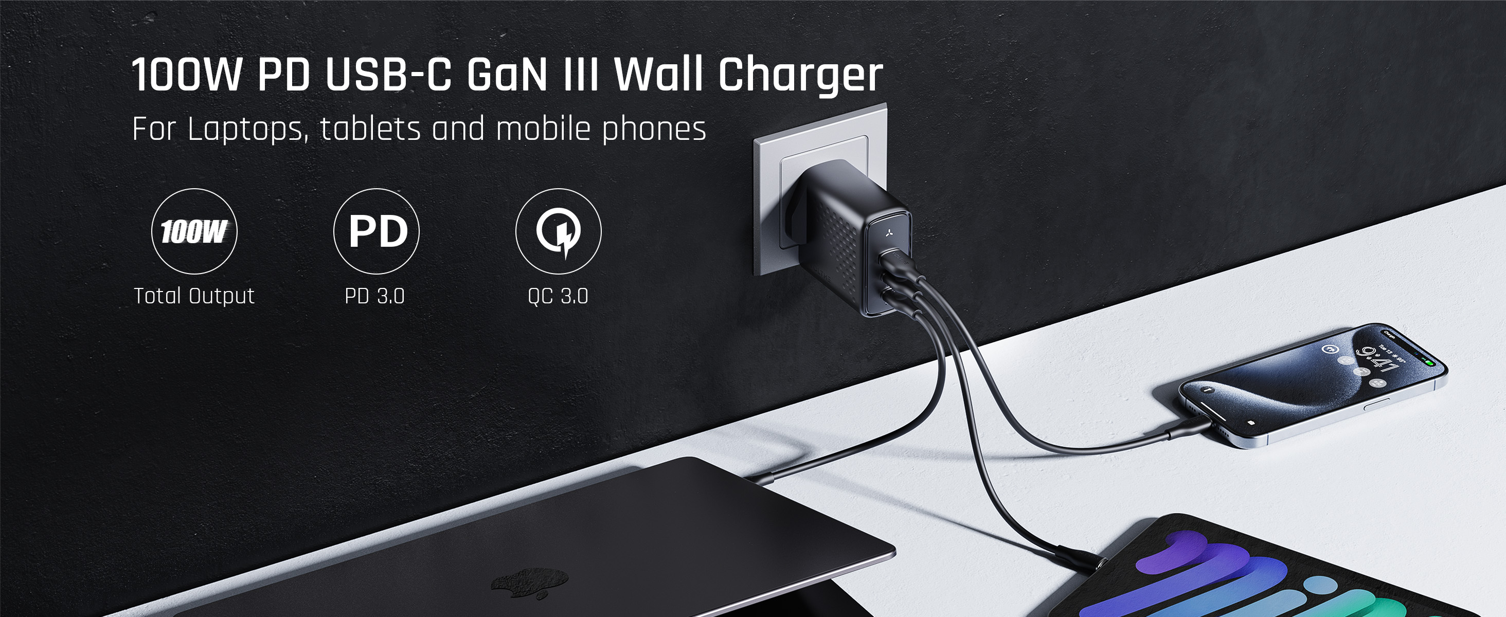 فولت مي ريفو شاحن جداري 100 واط GaN III – 2 USB