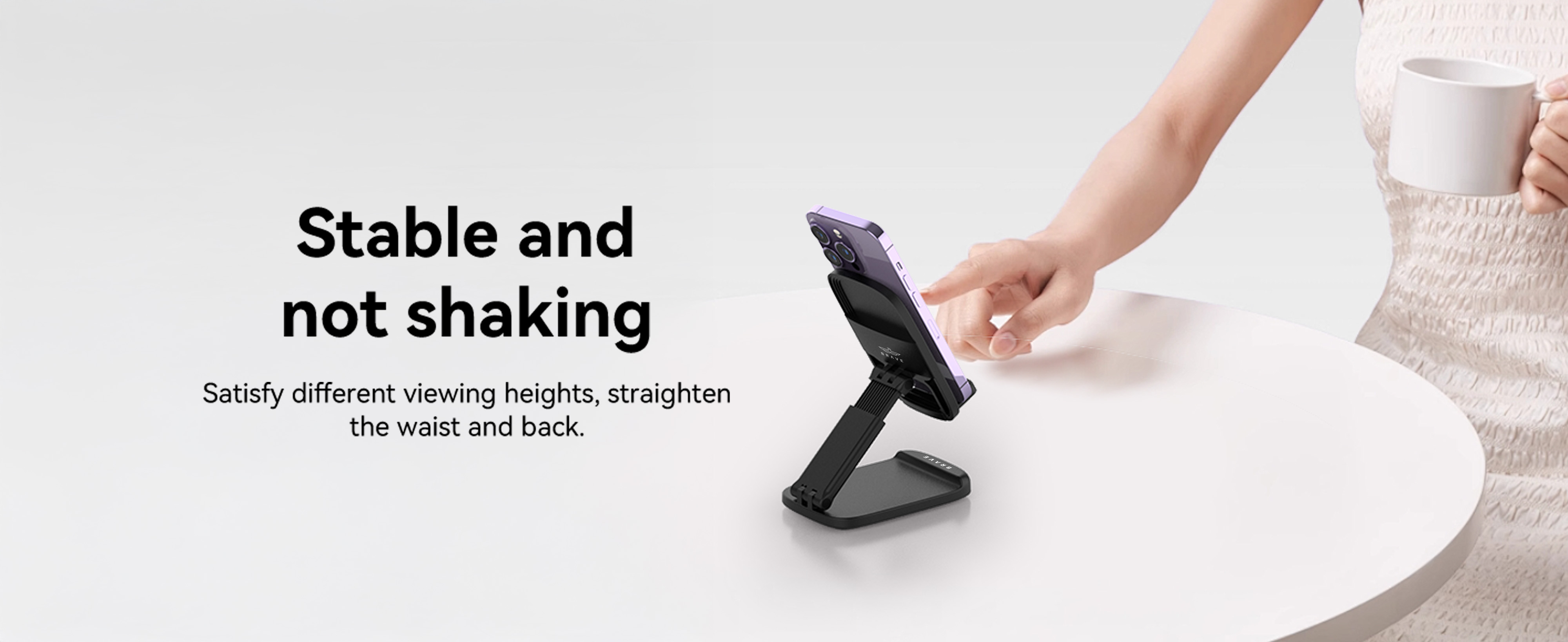 حامل BRAVE القابل للطي 2 في 1 للهاتف والتابلت – بحجم الجيب، قاعدة معدنية، متوافق مع iPhone وSamsung وiPad Mini وPixel – أسود