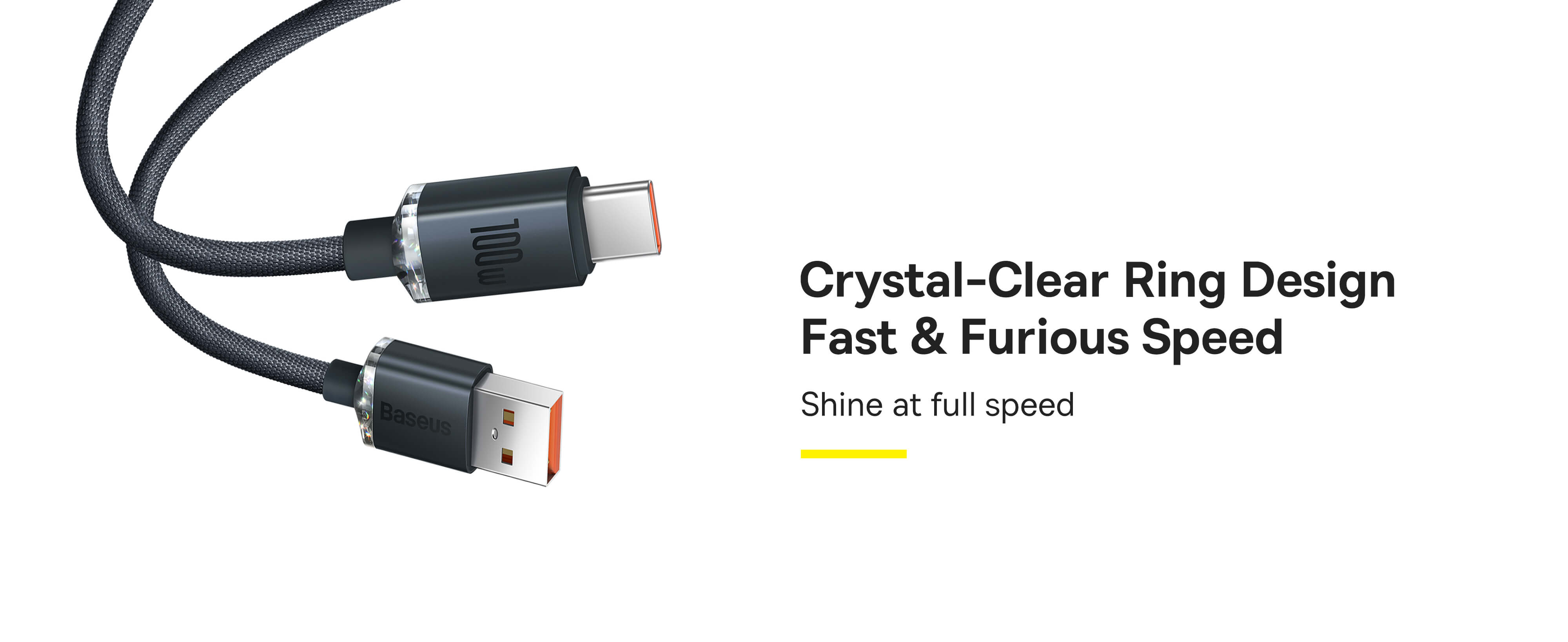 كابل سلسلة Baseus Crystal Shine USB-A إلى كابل بيانات الشحن السريع من النوع C 100 وات 5 أمبير 1.2 متر - أرجواني