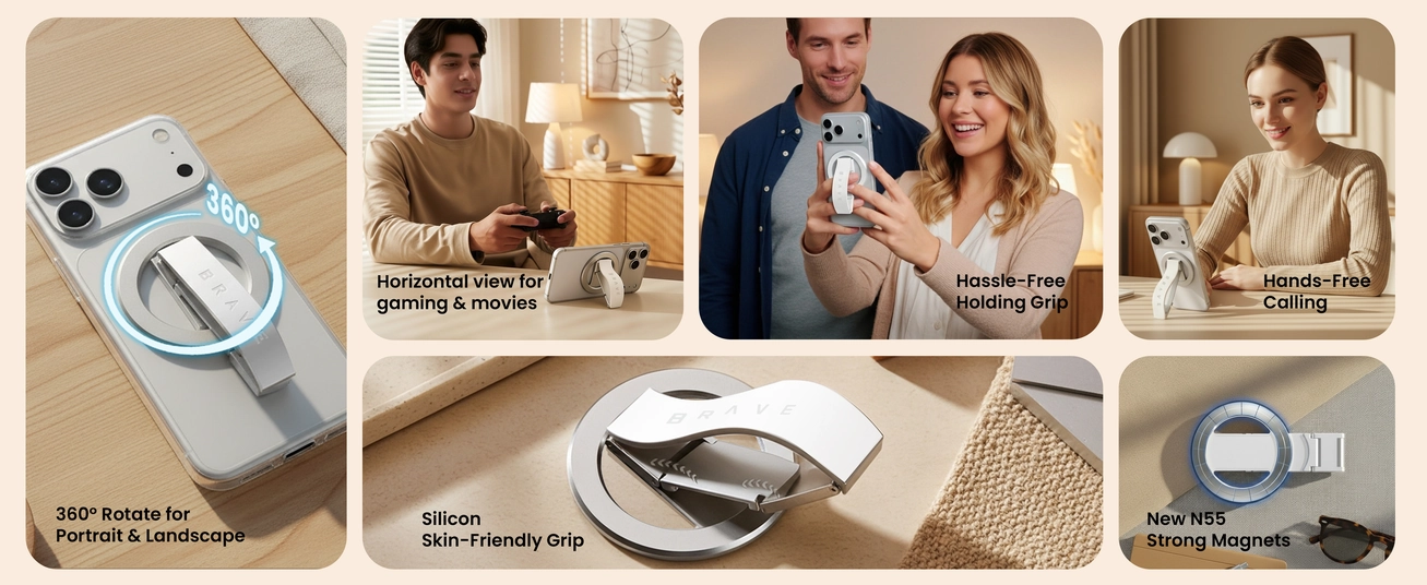 حامل وحلقة BRAVE MagSafe بعلم الإمارات مع مسند 360° دوار لهواتف iPhone 17/16/15