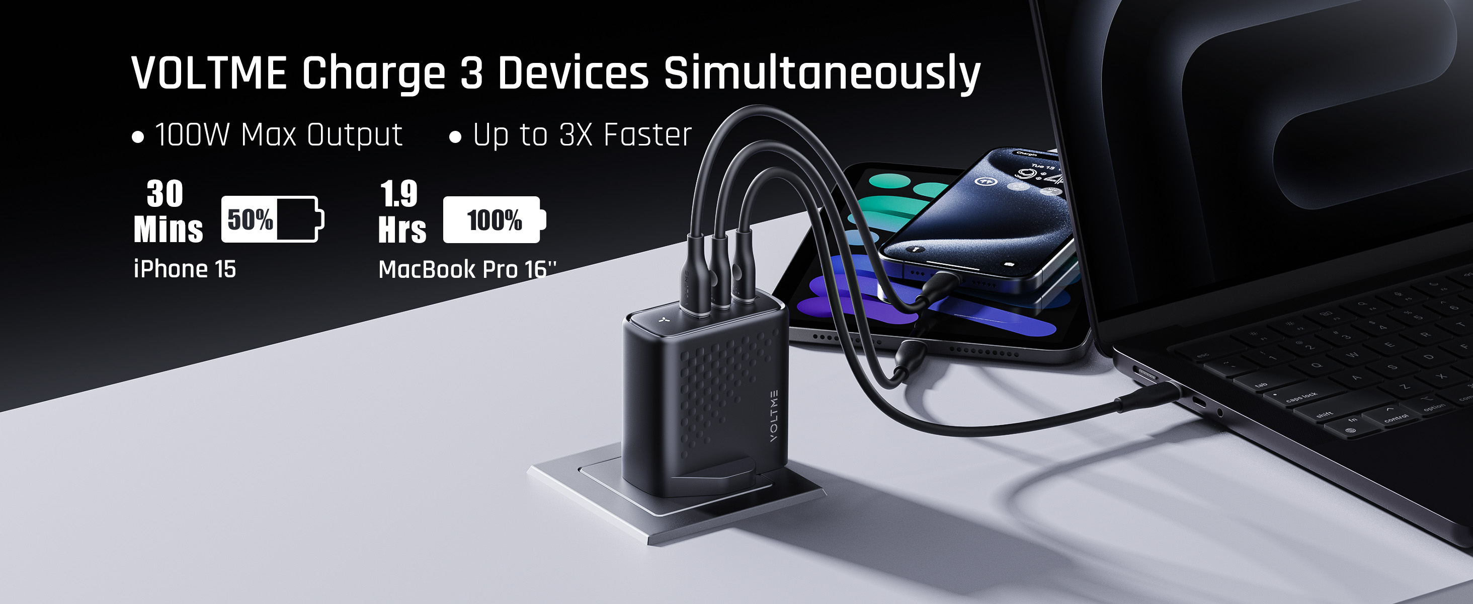 فولت مي ريفو شاحن جداري 100 واط GaN III – 2 USB