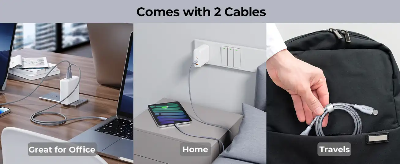 كابل Voltme Powerlink Rugg مزدوج من النايلون من النوع C إلى النوع C 5A /1M (100W) رمادي Emarker